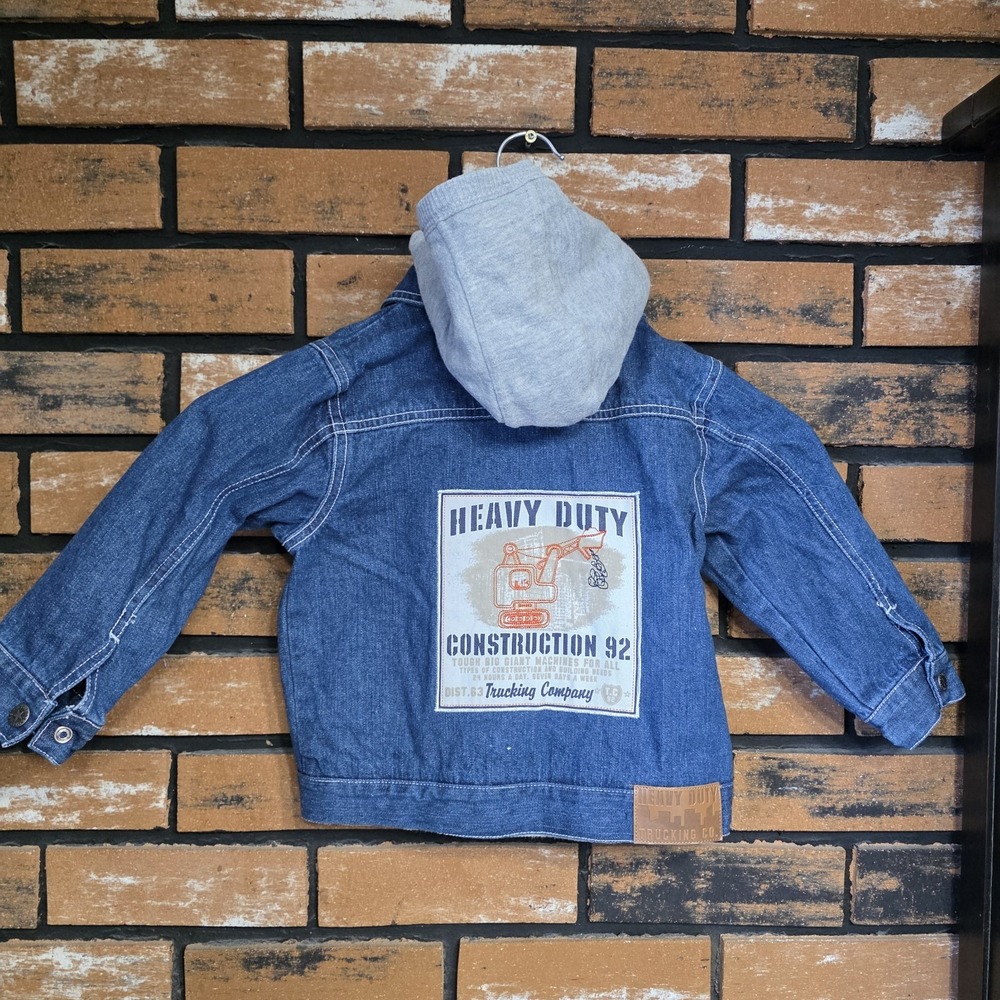 Kids Headquarters 3T Hooded Denim‎ Jacket Heavy Duty Trucker Company Patches